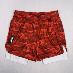 Full Send Fitness 2-in-1 Training Shorts Men's Large Red Camo Compression Liner